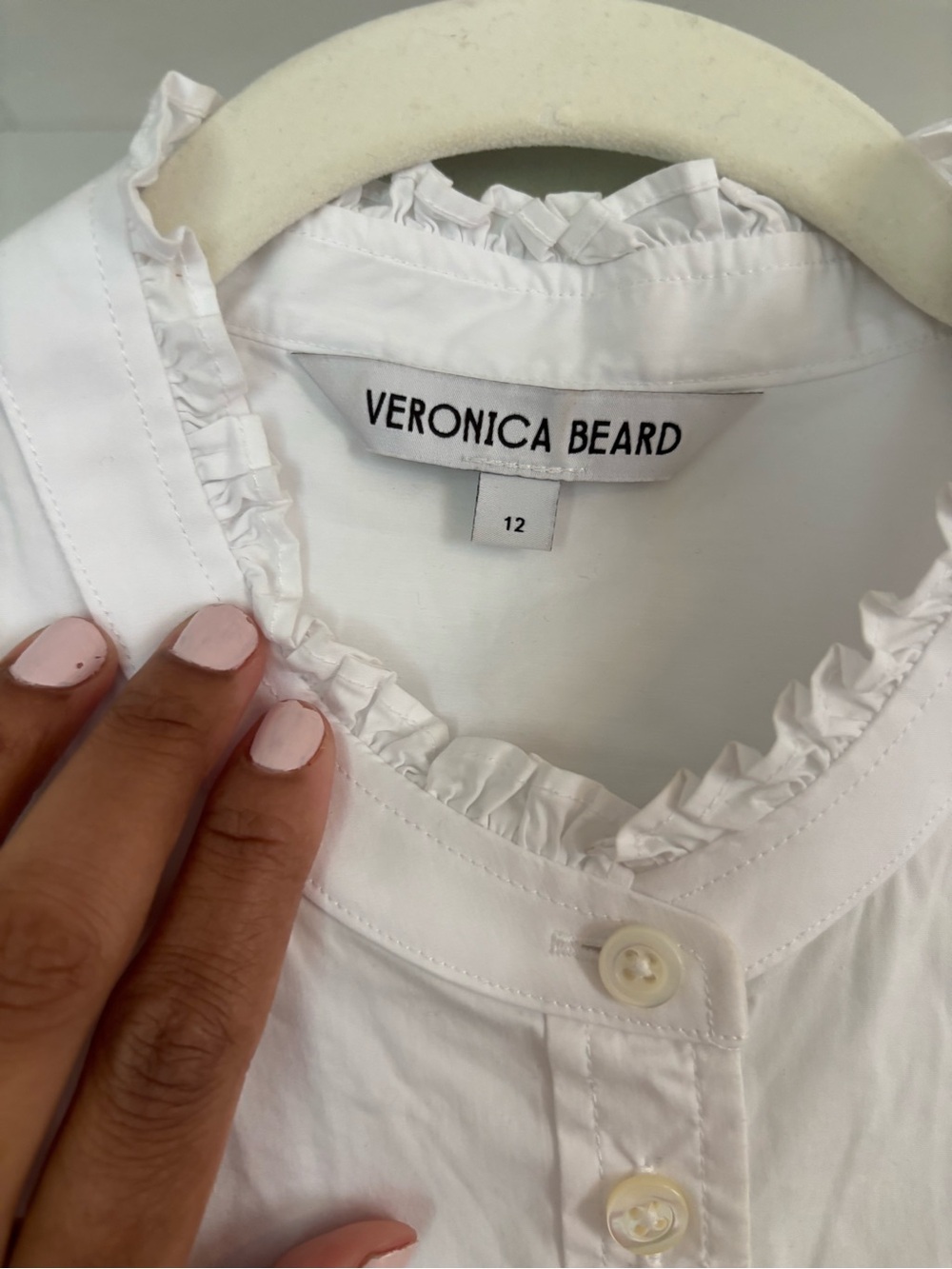 Veronica Beard White Ruffle-Trim Button-Front Shirt - Picture 4 of 5